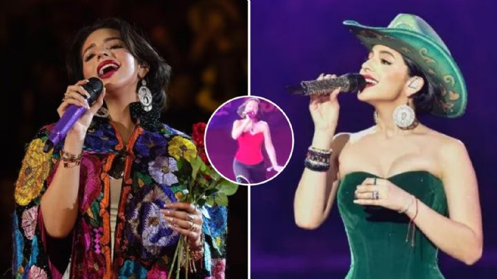 Ángela Aguilar tropieza en pleno concierto