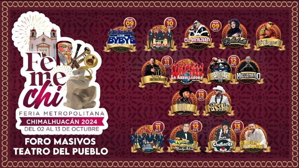 Conoce la cartelera de artistas y actividades que habrá esta semana en la Feria de Chimalhuacán 2024.