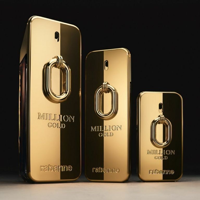 Los tres tamaños de la fragancia Million Gold de Rabanne