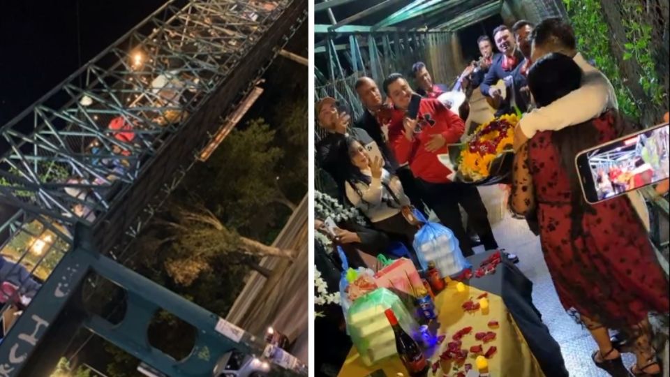 Celebran fiesta en un puente peatonal