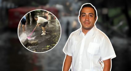 Luis Fernando Peña limpia coladeras tras inundaciones en su colonia | VIDEO