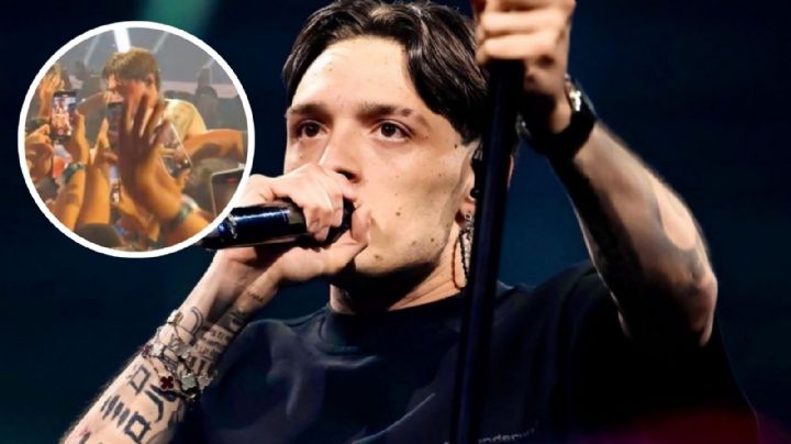 ¡Humilde! Peso Pluma baja del escenario para cantar junto a sus fans y hasta la gorra le robaron VIDEO