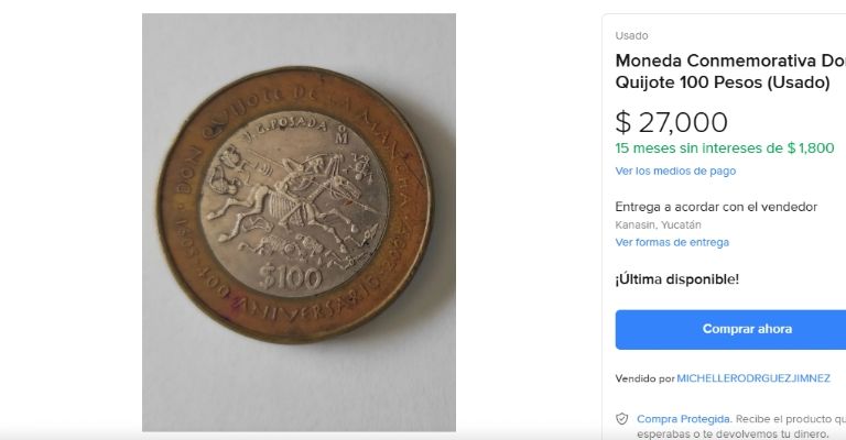 Moneda de 100 pesos de Don Quijote de la Mancha