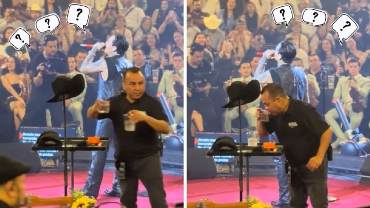 ¿Cuidan a Christian Nodal de no pasarse de copas? Staff huele y retira bebidas en concierto (VIDEO)