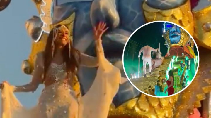 Galilea Montijo sufre aparatosa caída durante el carnaval de Mazatlán; Momento exacto del accidente