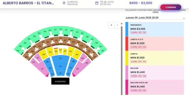 Mapa para el concierto de Alberto Barros en el Auditorio Nacional